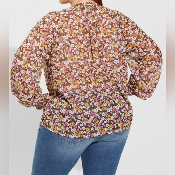 {Torrid} Crinkle Chiffon Smocked Blouson Sleeve Blouse - Picture 2 of 12